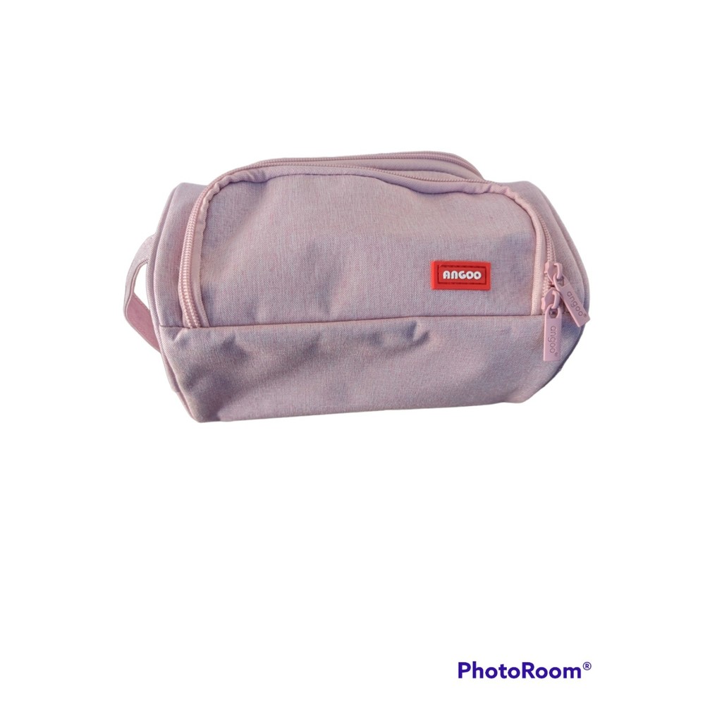 Pink Angoo Makeup Bag Carry 6 Compartments Luggage Cosmetics Travel 3 Zippers